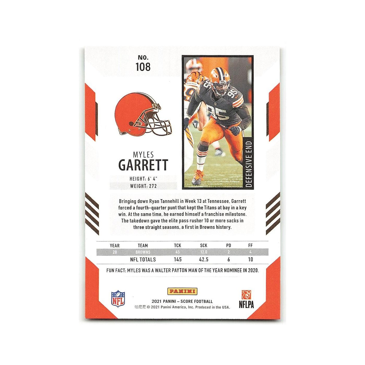 Myles Garrett 2021 Score #108 Cleveland Browns Football Card NM