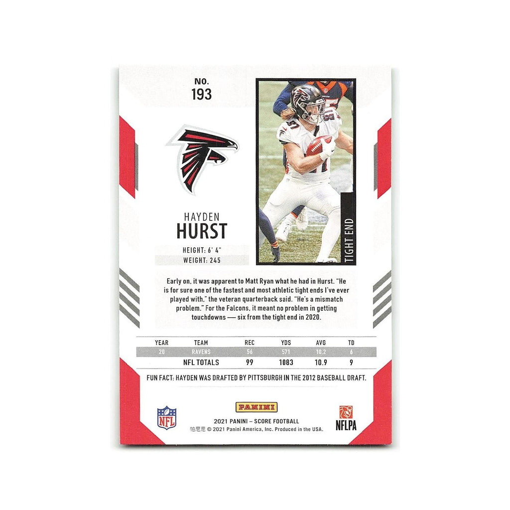 Hayden Hurst 2021 Score #193 Atlanta Falcons Football Card NM