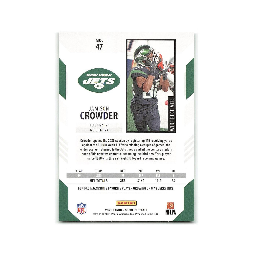 Jamison Crowder 2021 Score #47 New York Jets Football Card NM