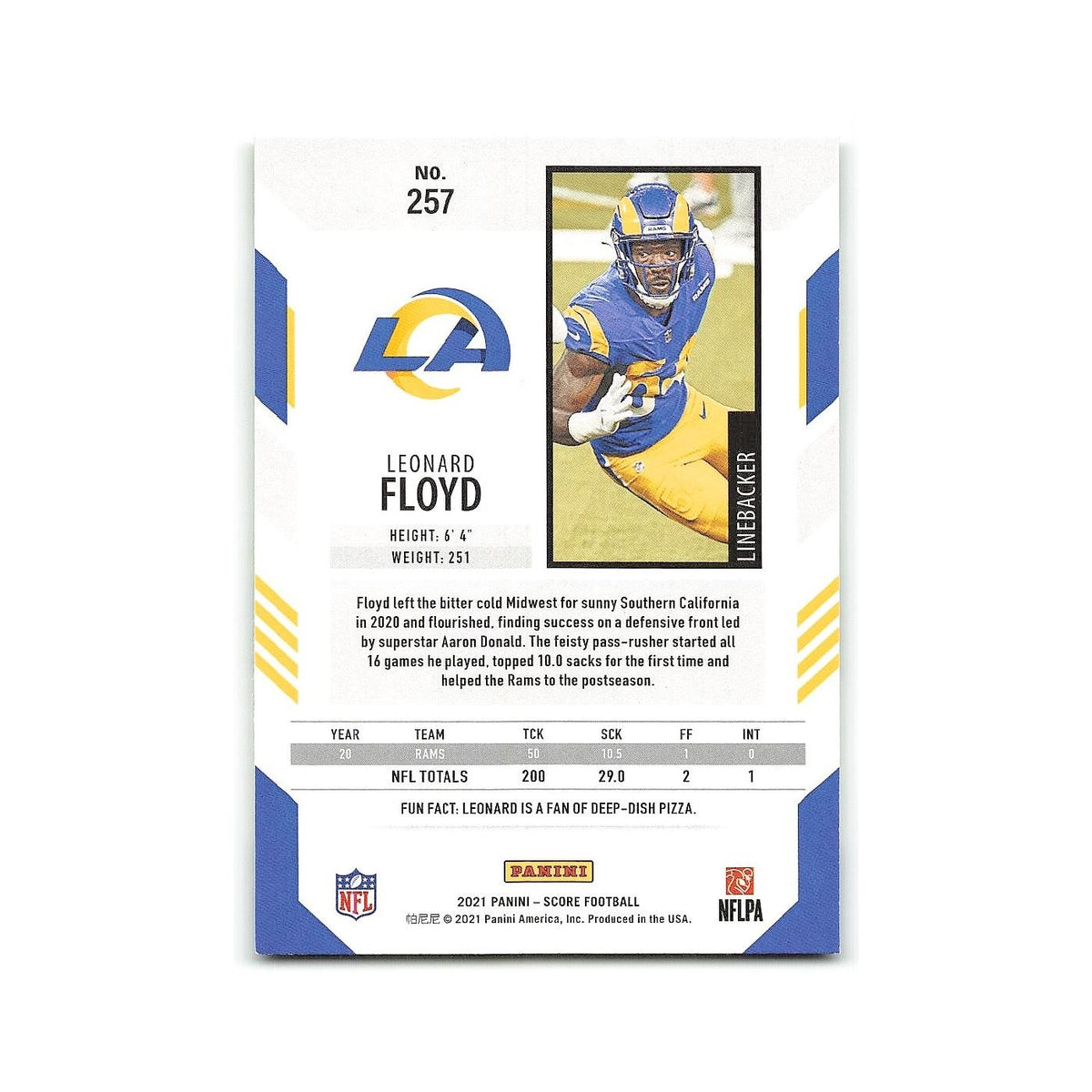 Leonard Floyd 2021 Score #257 Los Angeles Rams Football Card NM
