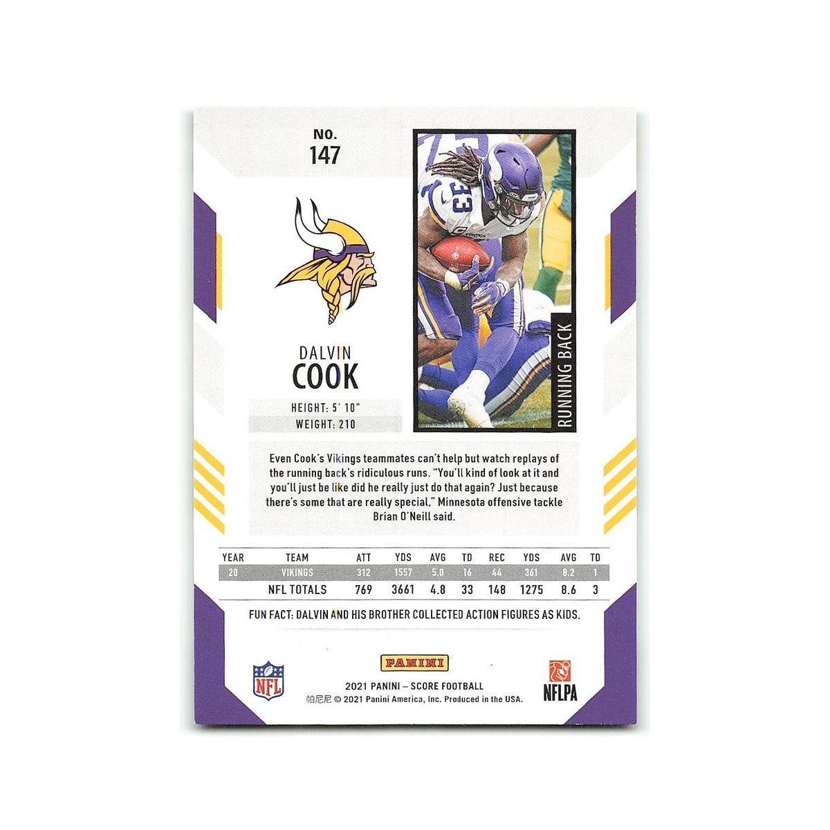 Dalvin Cook 2021 Score #147 Minnesota Vikings Football Card NM