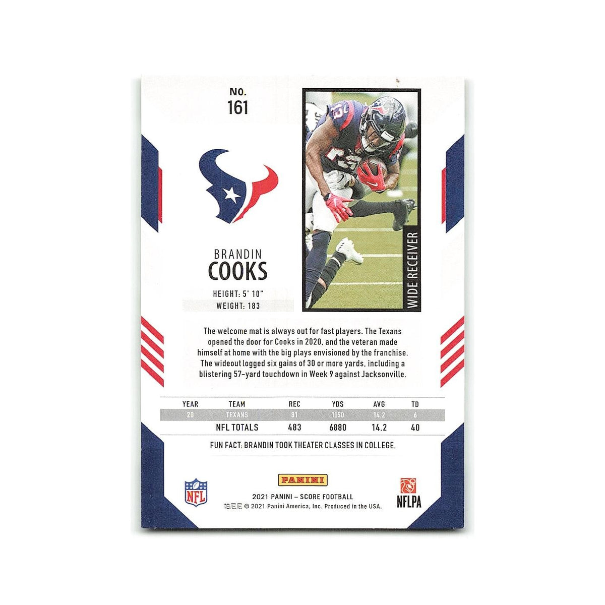 Brandin Cooks 2021 Score #161 Houston Texans Football Card NM