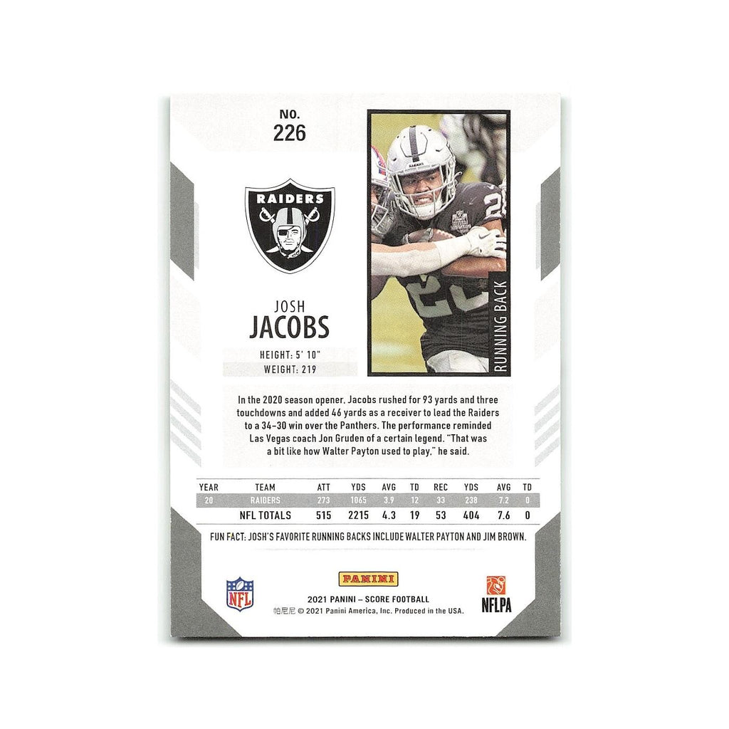 Josh Jacobs 2021 Score #226 Las Vegas Raiders Football Card NM