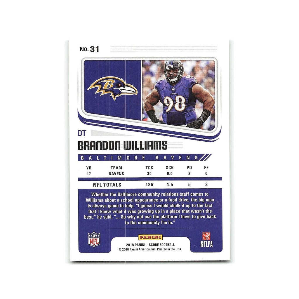 Brandon Williams 2018 Score #31 Baltimore Ravens Football Card NM