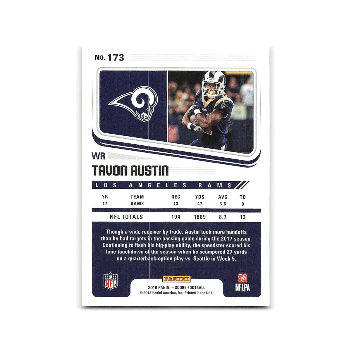 Tavon Austin 2018 Score #173 Los Angeles Rams Football Card NM