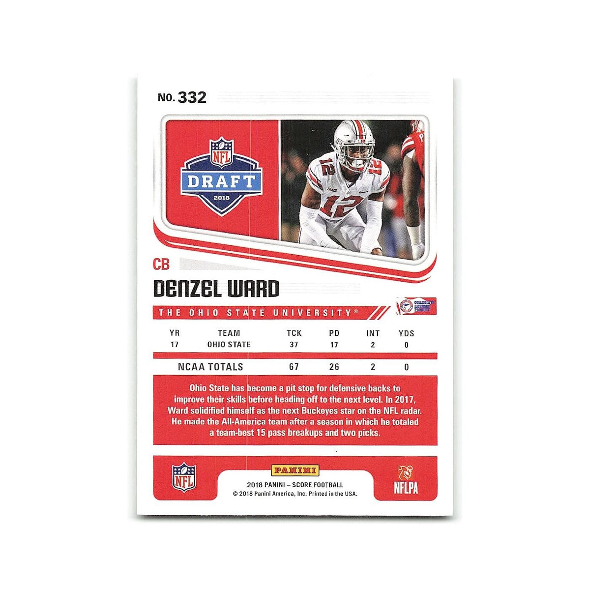 Denzel Ward Rookie 2018 Score #332 Ohio State Buckeyes Football Card NM
