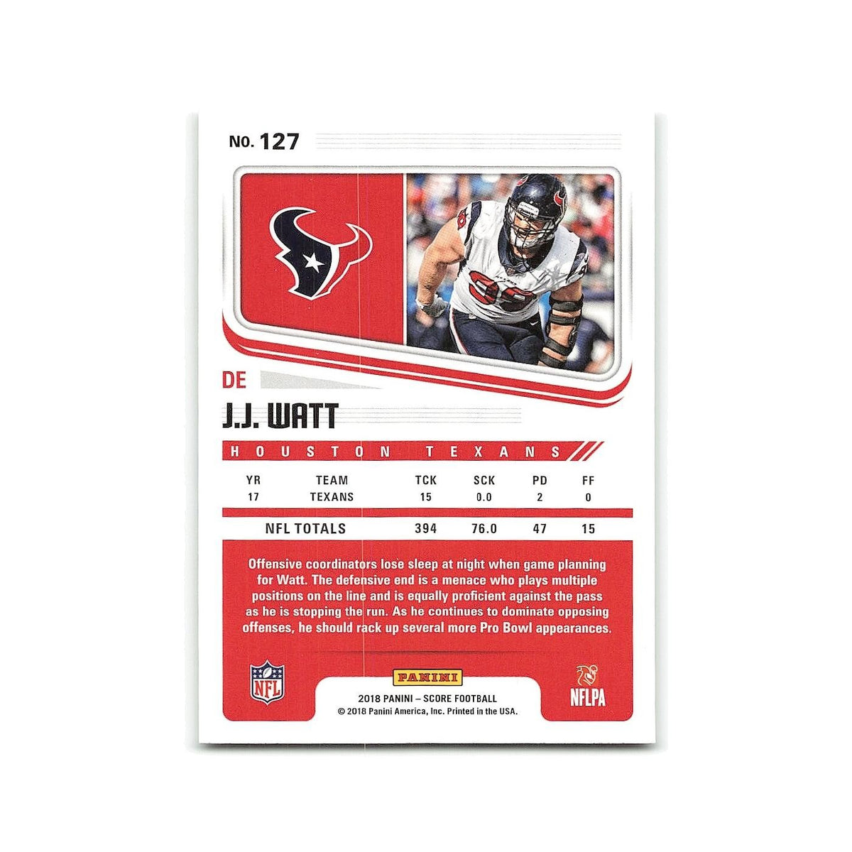 J.J. Watt 2018 Score #127 Houston Texans Football Card NM