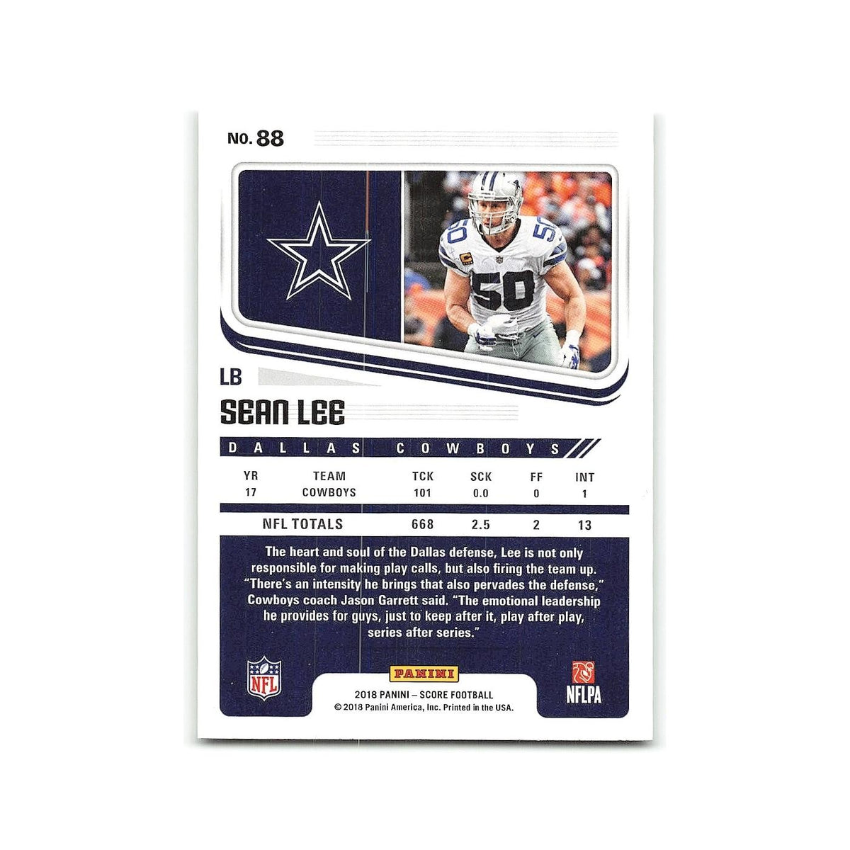 Sean Lee 2018 Score #88 Dallas Cowboys Football Card NM
