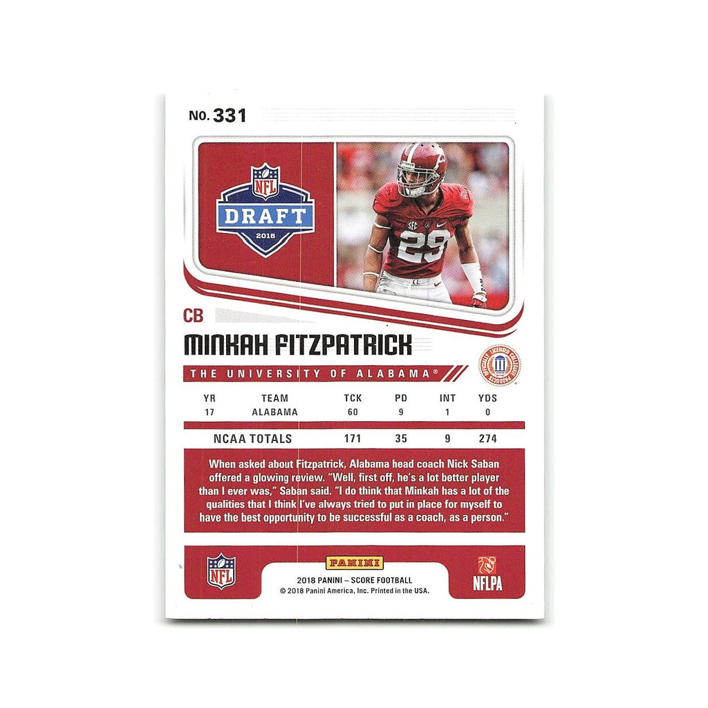 Minkah Fitzpatrick Rookie 2018 Score Scorecard #331 Alabama Crimson Tide NM