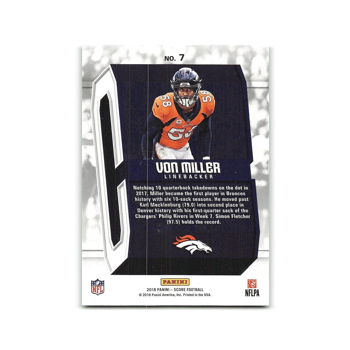 Von Miller 2018 Score Captains #7 Denver Broncos Football Card NM