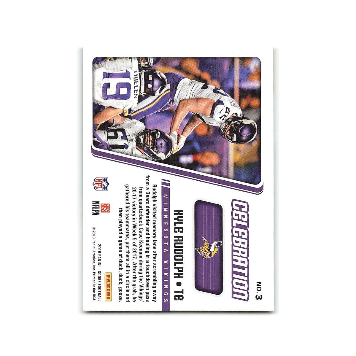 Kyle Rudolph 2018 Score Celebration #3 Minnesota Vikings Football Card NM