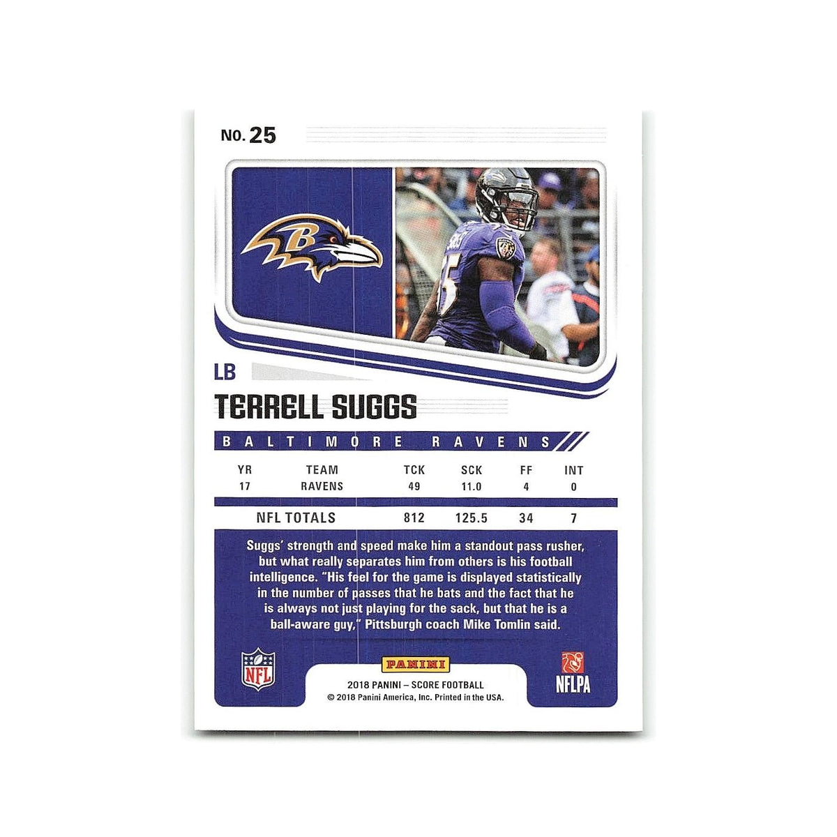 Terrell Suggs 2018 Score #25 Baltimore Ravens Football Card NM