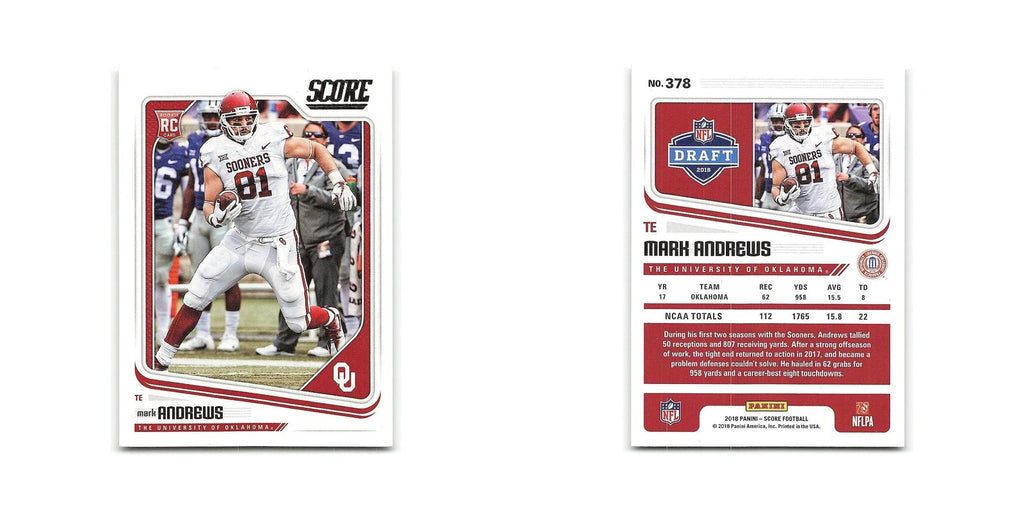 Mark Andrews Rookie 2018 Score #378 Oklahoma Sooners Football Card NM