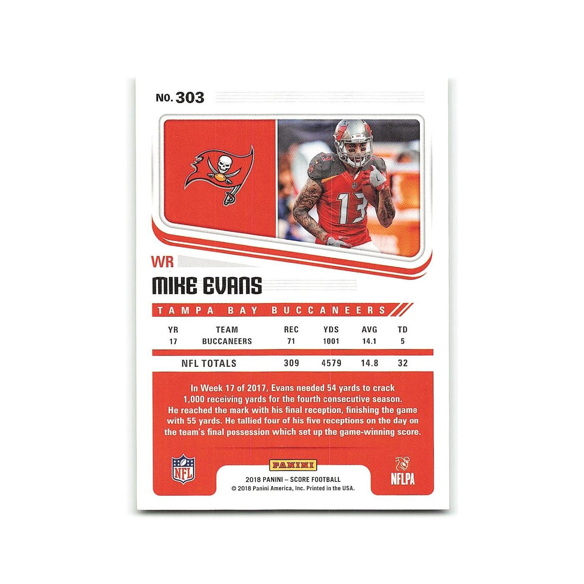 Mike Evans 2018 Score #303 Tampa Bay Buccaneers Football Card NM