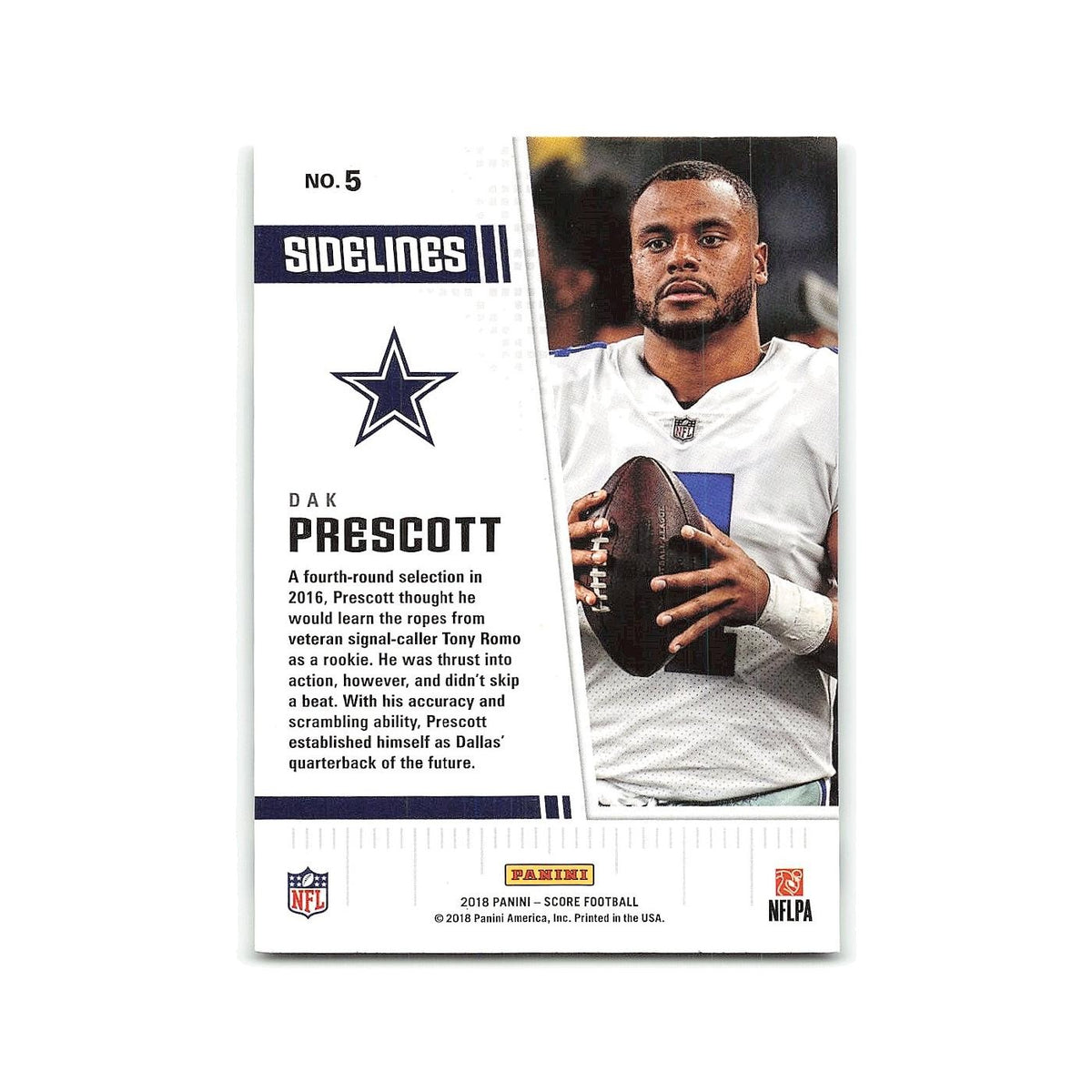 Dak Prescott 2018 Score Sidelines #5 Dallas Cowboys Football Card NM