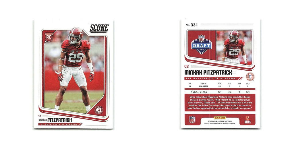 Minkah Fitzpatrick Rookie 2018 Score #331 Alabama Crimson Tide Football Card NM