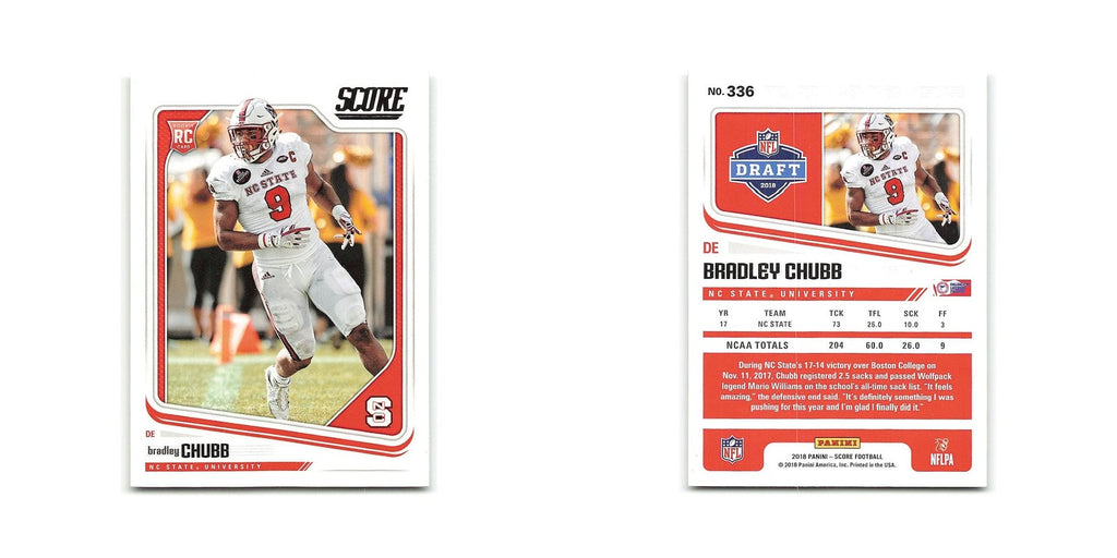Bradley Chubb Rookie 2018 Score #336 NC State Wolfpack Football Card NM