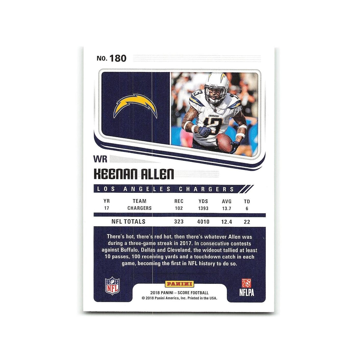 Keenan Allen 2018 Score #180 Los Angeles Chargers Football Card NM