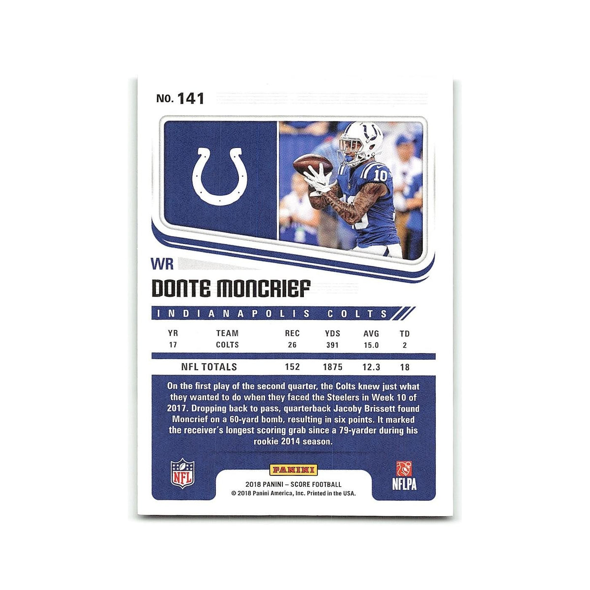 Donte Moncrief 2018 Score Scorecard #141 Indianapolis Colts Football Card NM