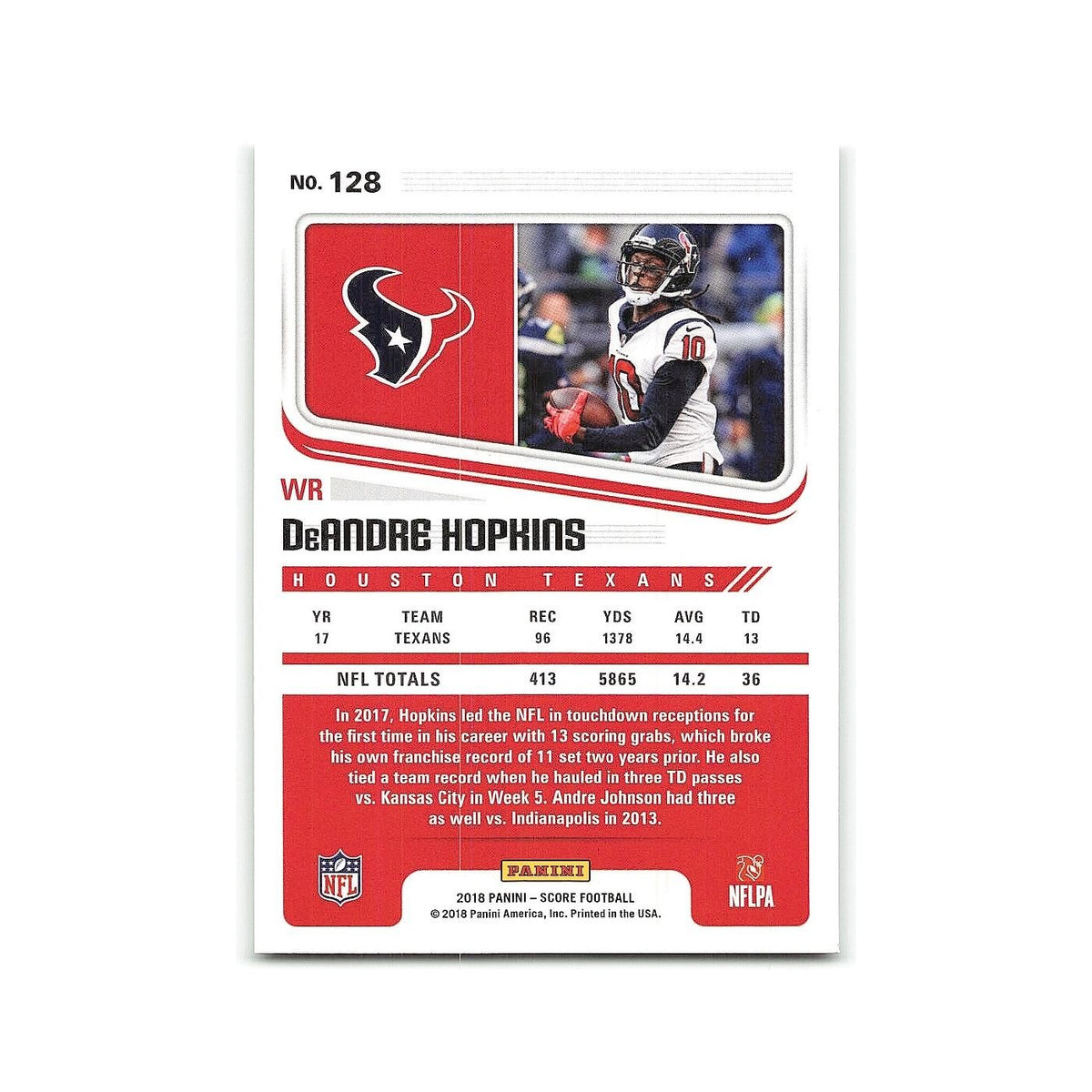 DeAndre Hopkins 2018 Score #128 Houston Texans Football Card NM