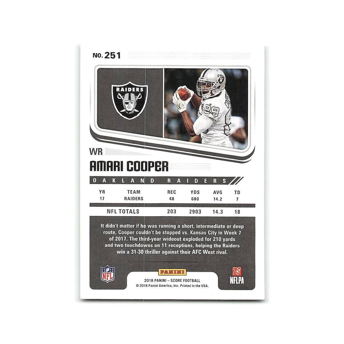 Amari Cooper 2018 Score #251 Oakland Raiders Football Card NM