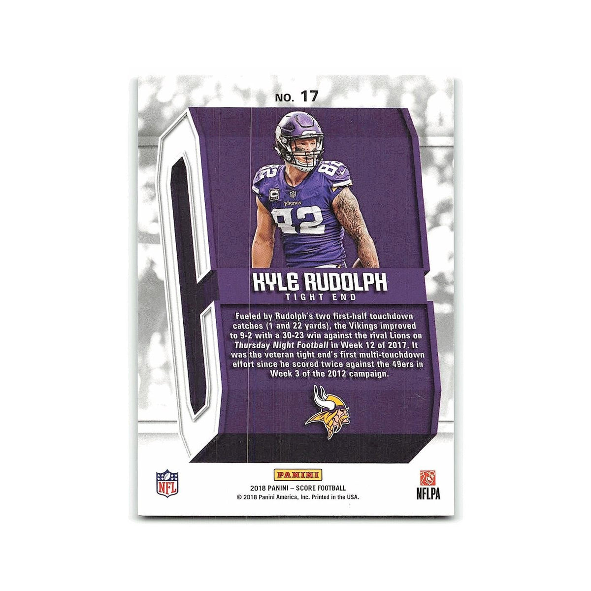 Kyle Rudolph 2018 Score Captains #17 Minnesota Vikings Football Card NM