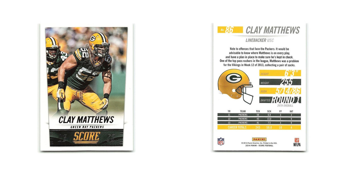 Clay Matthews 2014 Score #86 Green Bay Packers Football Card NM