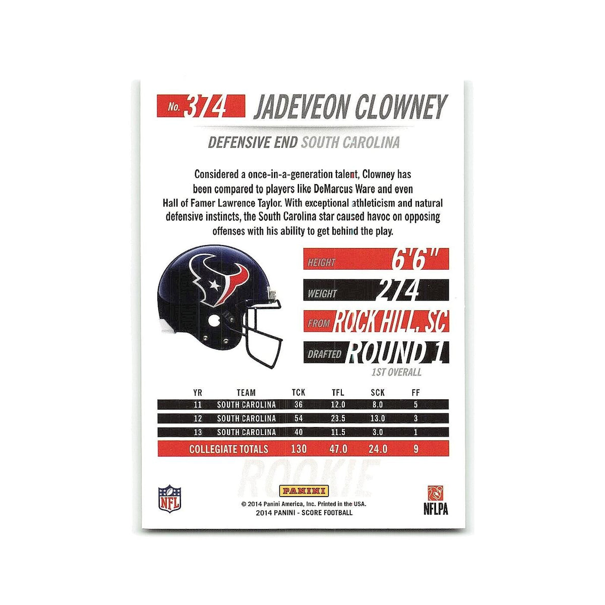Jadeveon Clowney Rookie 2014 Score #374 Houston Texans Football Card NM
