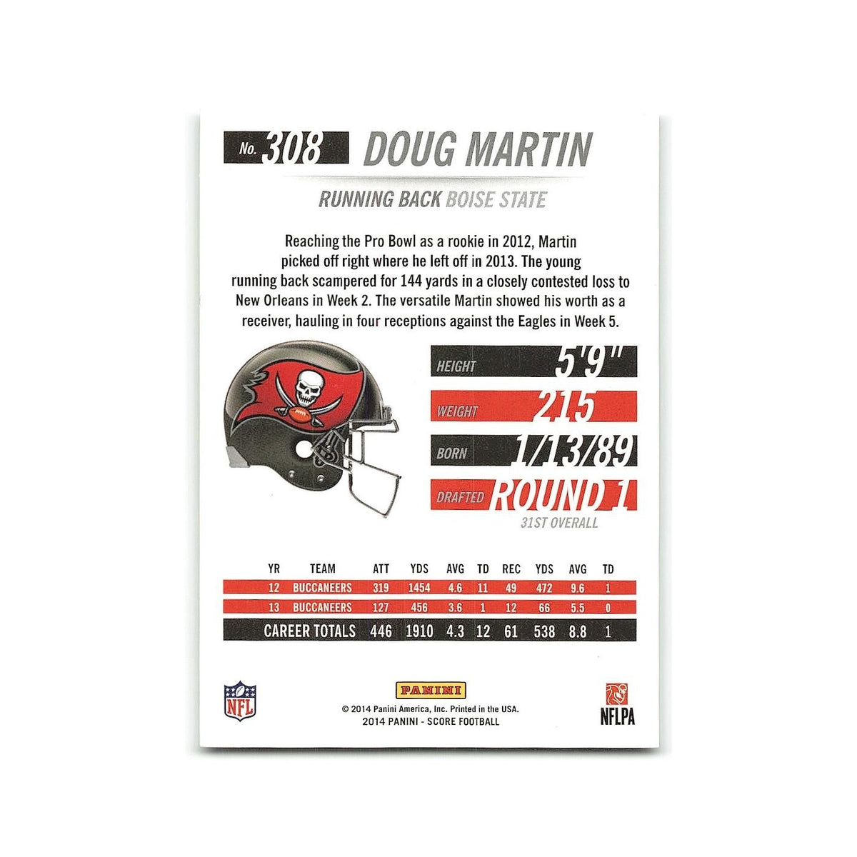 Doug Martin 2014 Score #308 Tampa Bay Buccaneers Football Card NM