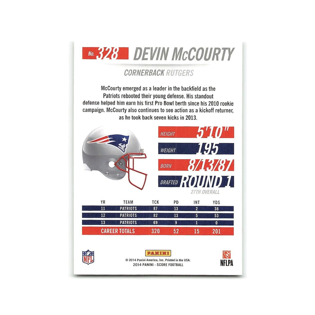 Devin McCourty 2014 Score #328 New England Patriots Football Card NM