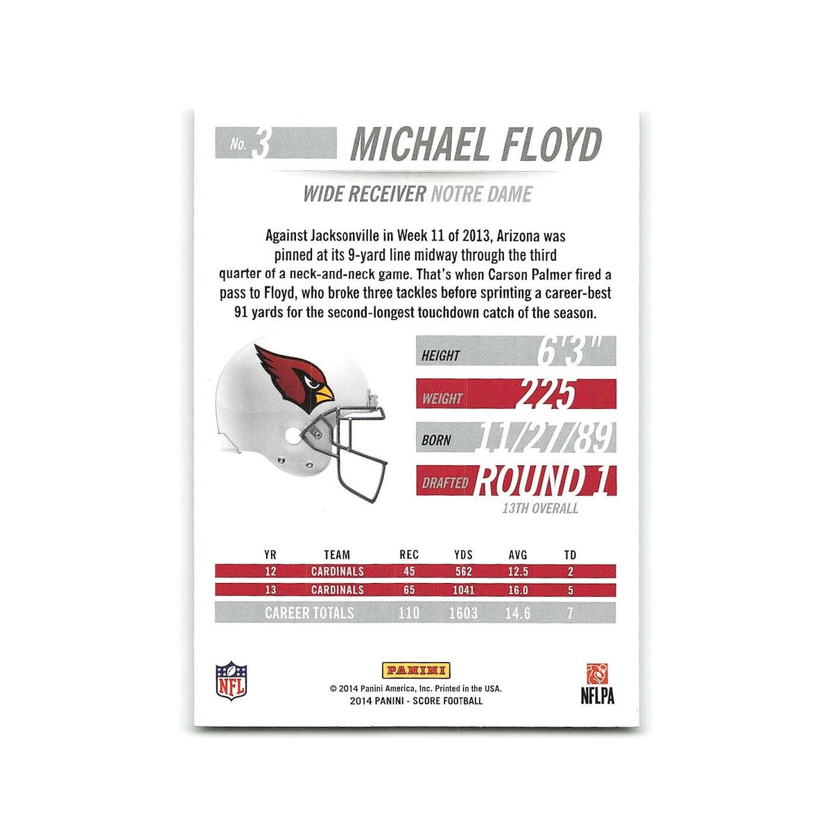Michael Floyd 2014 Score #3 Arizona Cardinals Football Card NM