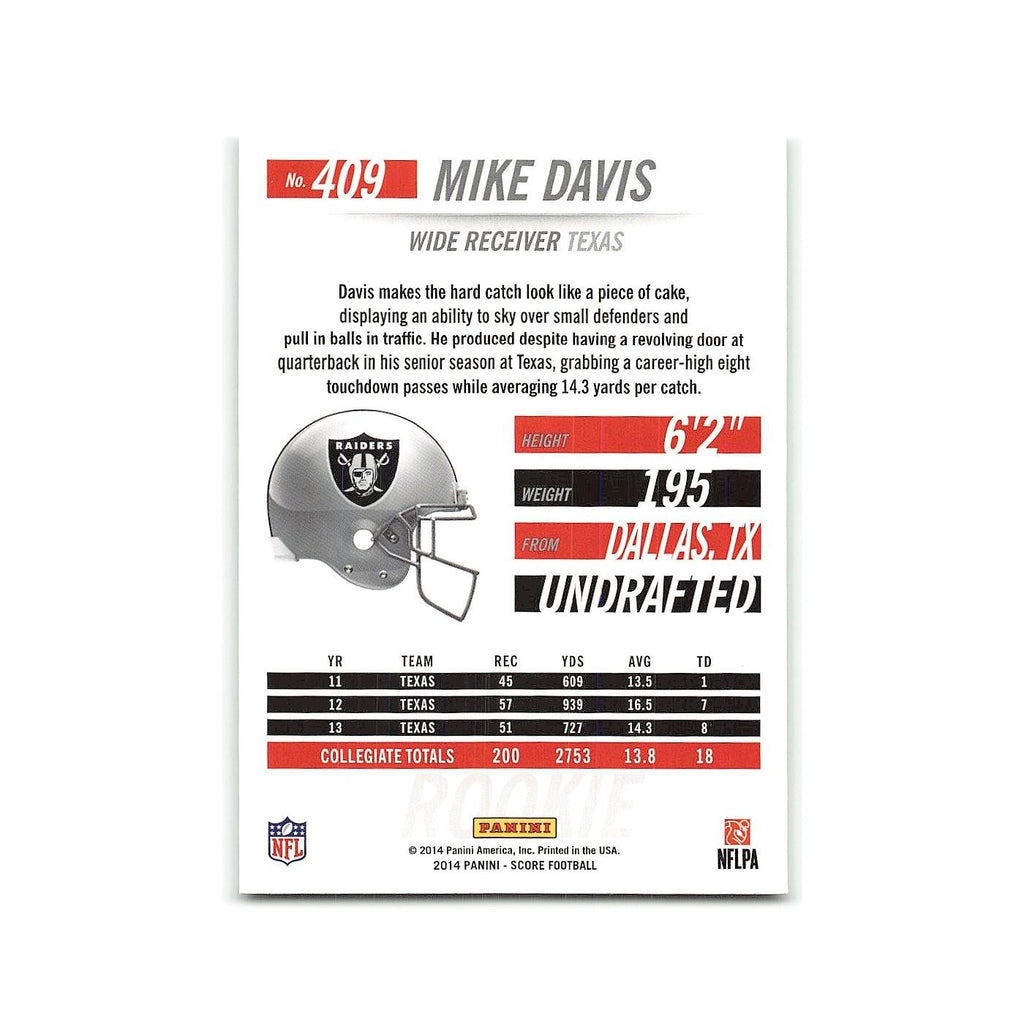 Mike Davis Rookie 2014 Score #409 Oakland Raiders Football Card NM
