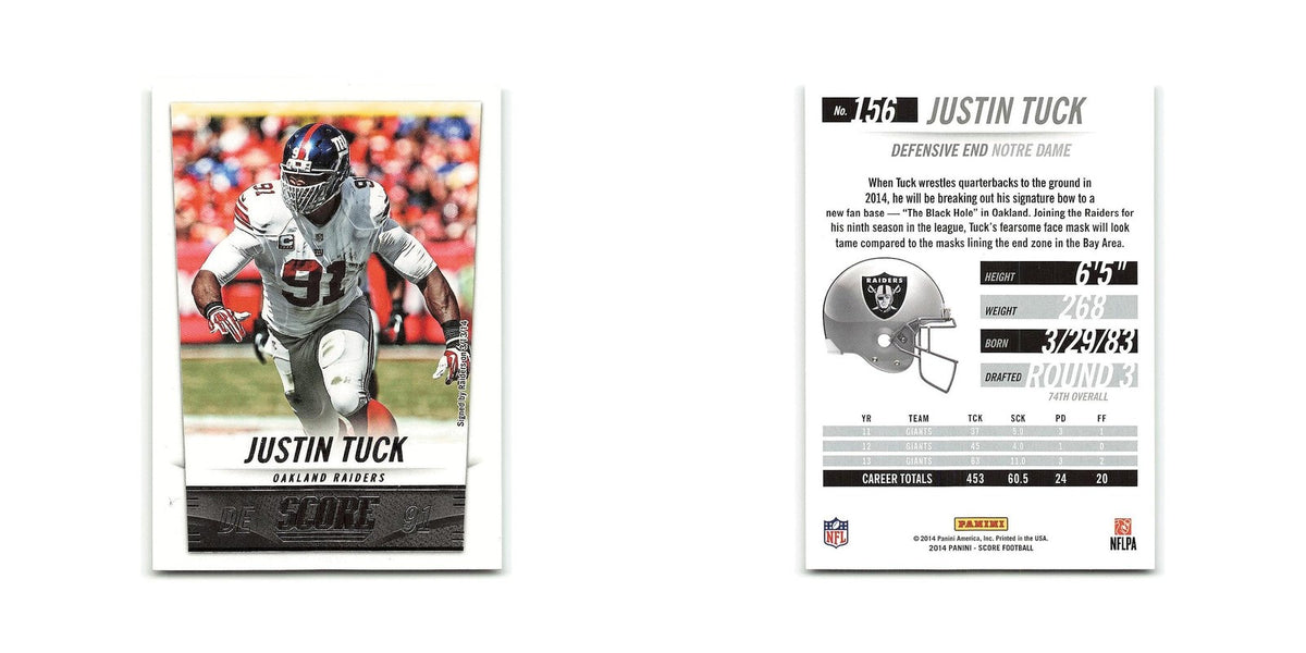 Justin Tuck 2014 Score #156 Oakland Raiders Football Card NM