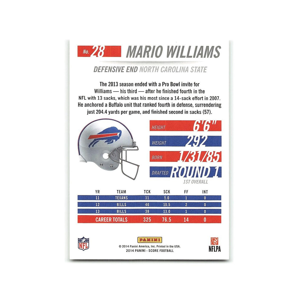 Mario Williams 2014 Score #28 Buffalo Bills Football Card NM