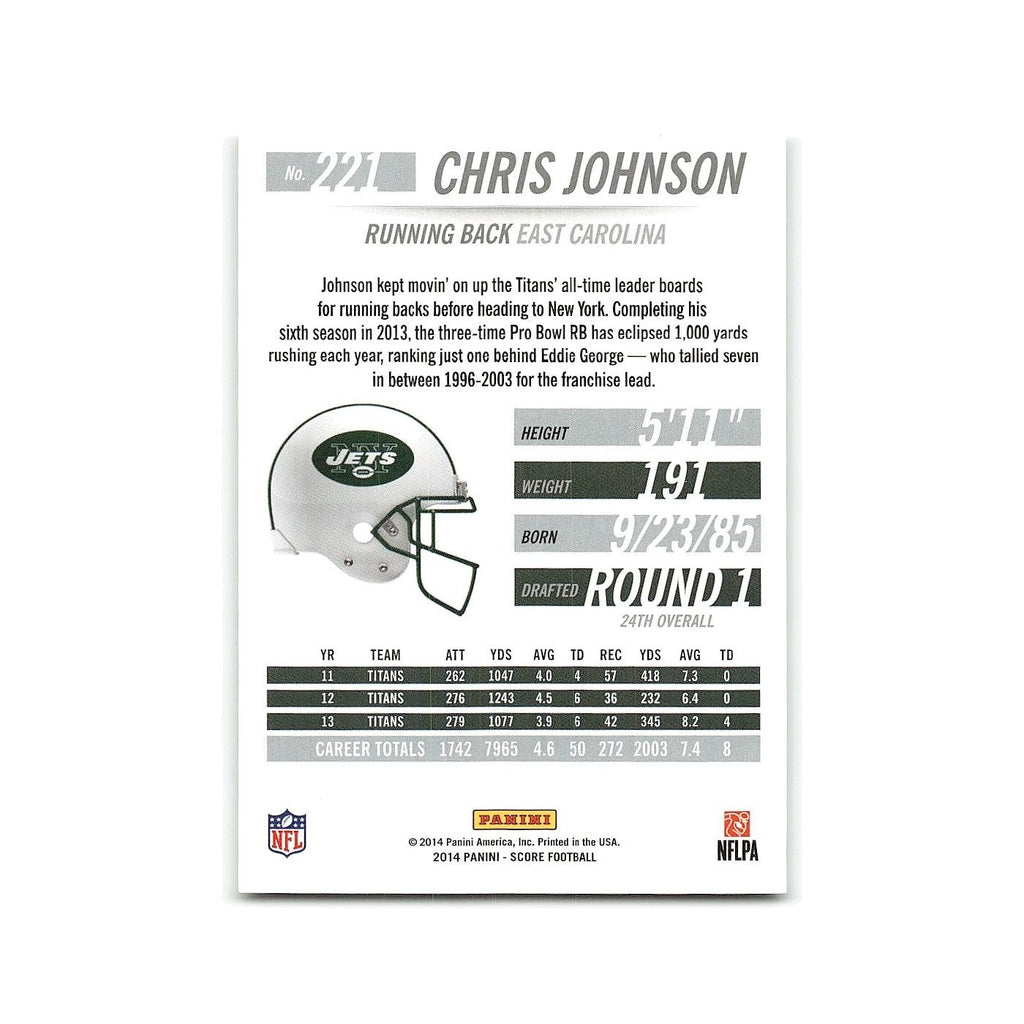 Chris Johnson 2014 Score #221 New York Jets Football Card NM