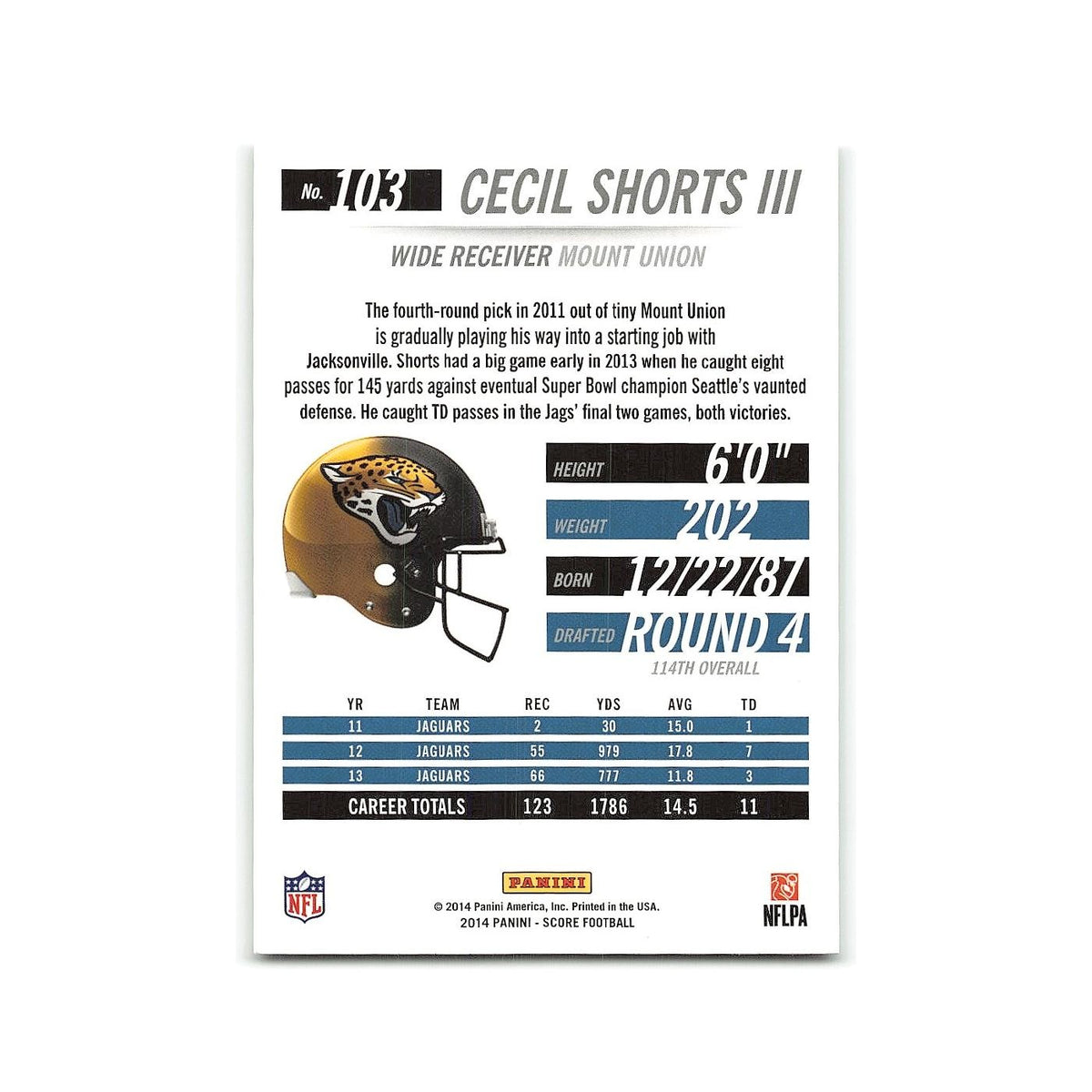 Cecil Shorts 2014 Score #103 Jacksonville Jaguars Football Card NM