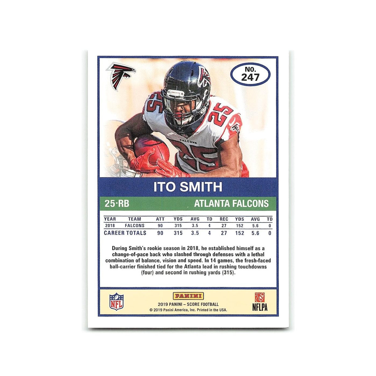 Ito Smith 2019 Score #247 Atlanta Falcons Football Card NM