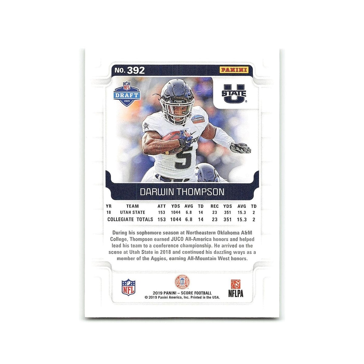 Darwin Thompson Rookie 2019 Score #392 Utah State Aggies Football Card NM