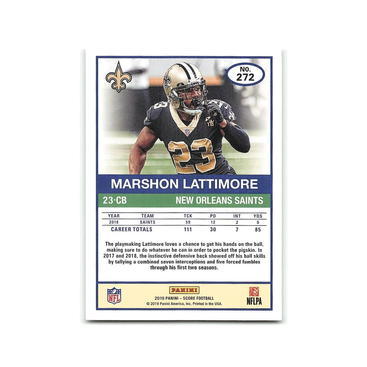 Marshon Lattimore 2019 Score #272 New Orleans Saints Football Card NM