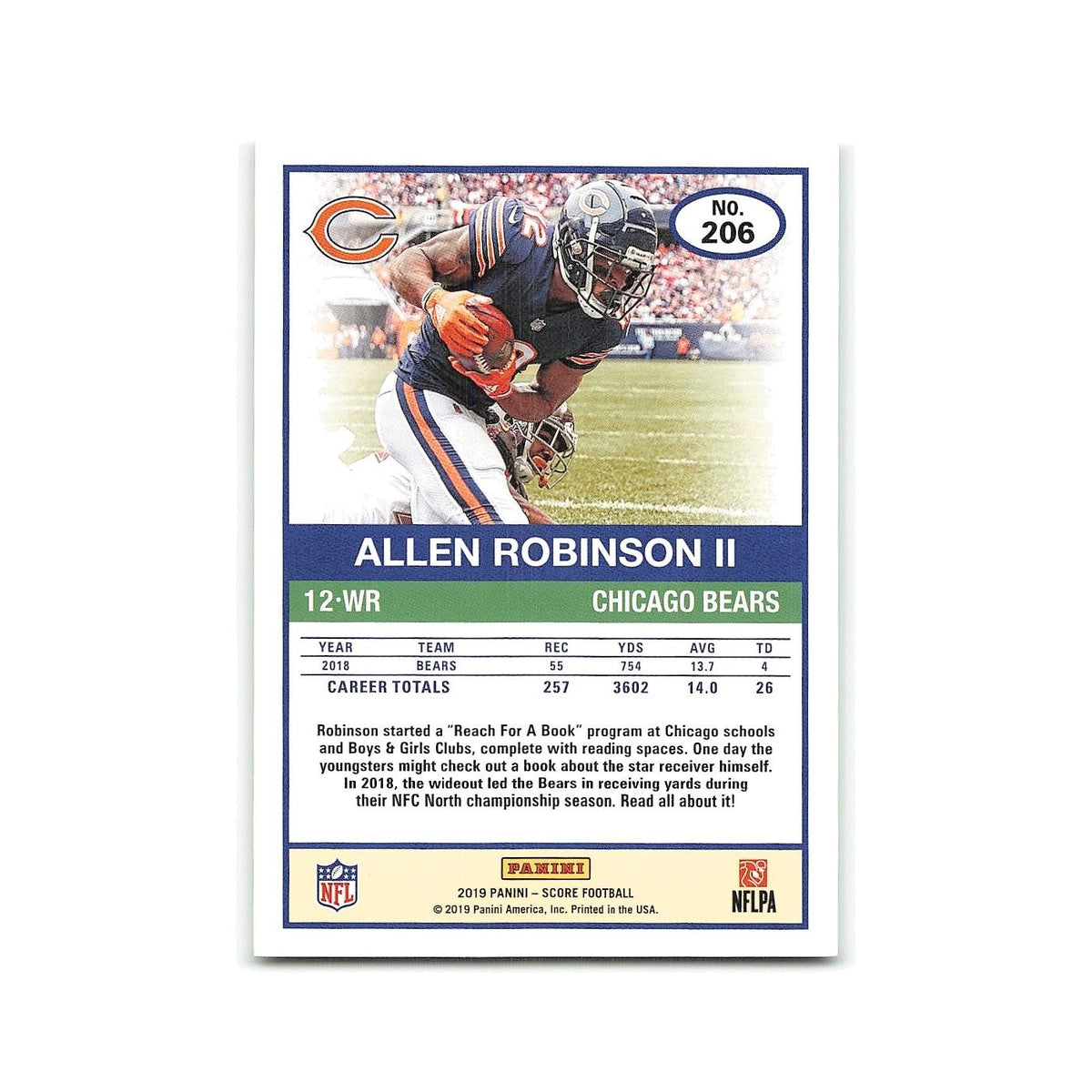 Allen Robinson II 2019 Score #206 Chicago Bears Football Card NM