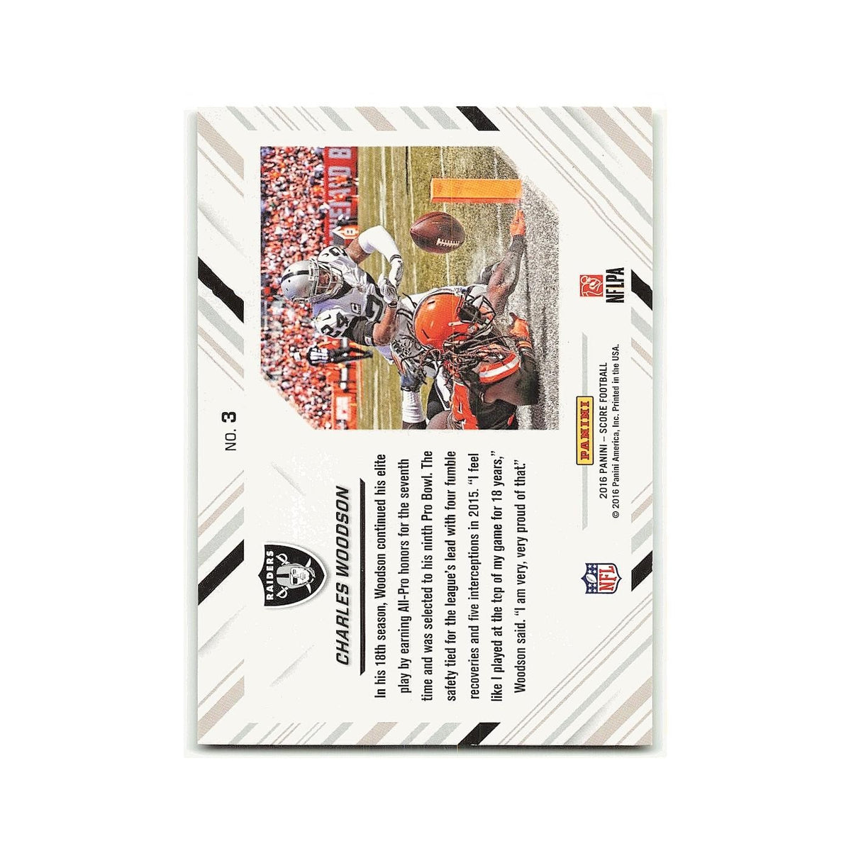 Charles Woodson 2016 Score No-Fly-Zone #3 Oakland Raiders Football Card NM