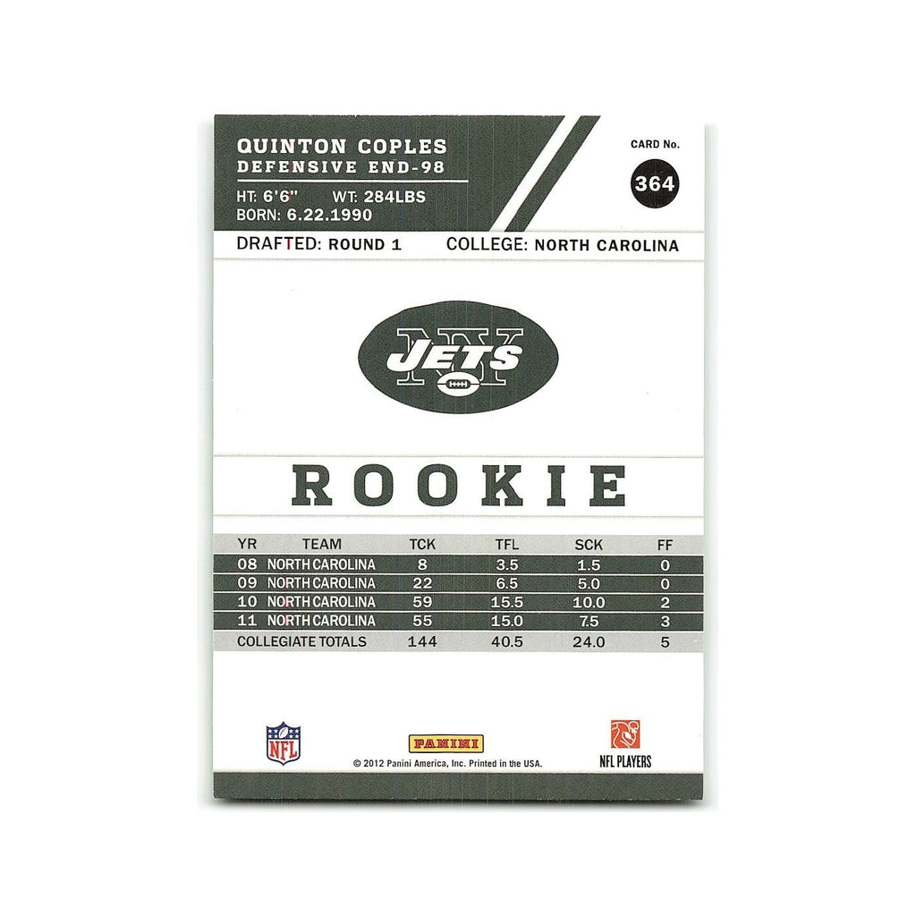 Quinton Coples Rookie 2012 Score #364 New York Jets Football Card NM