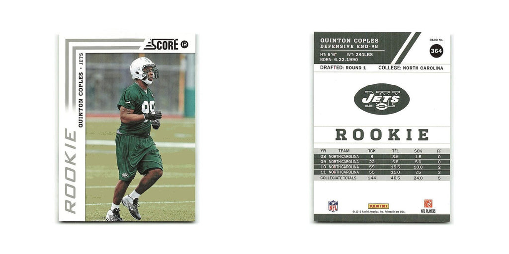 Quinton Coples Rookie 2012 Score #364 New York Jets Football Card NM