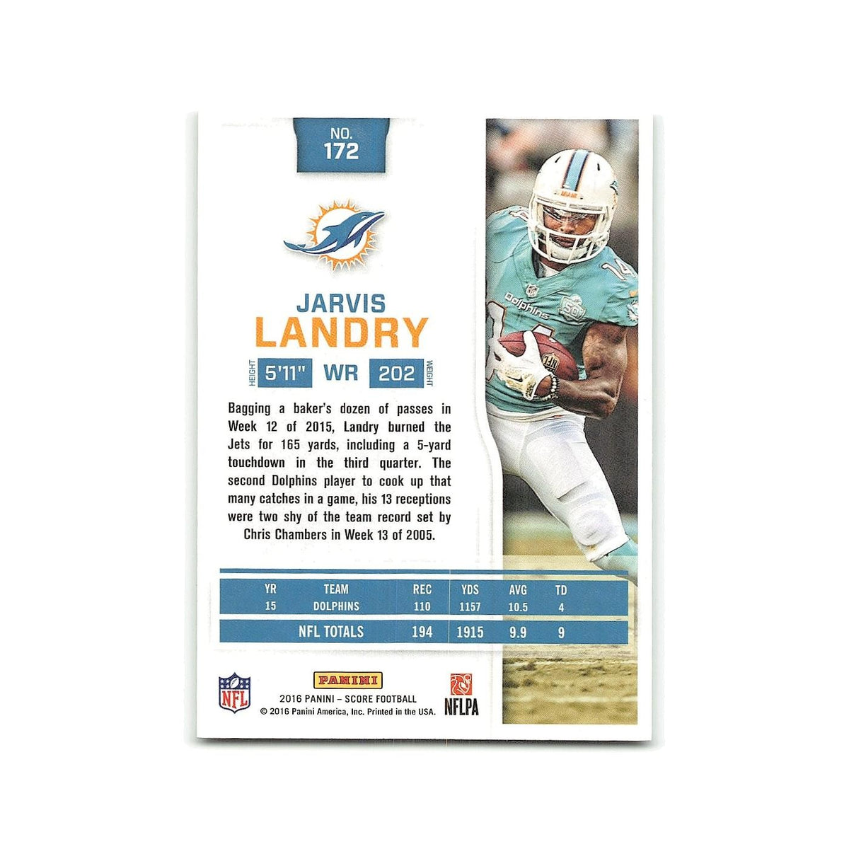 Jarvis Landry 2016 Score #172 Miami Dolphins Football Card NM