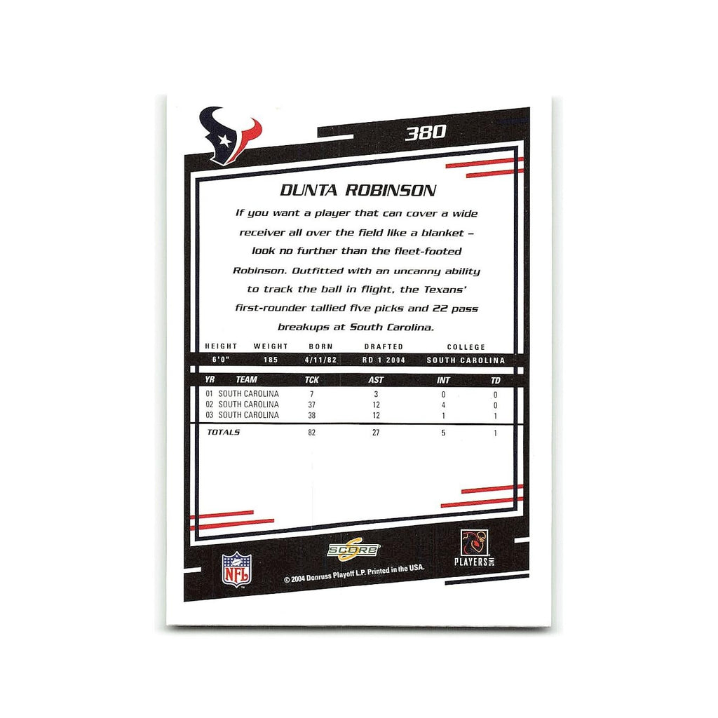Dunta Robinson Rookie 2004 Score #380 Houston Texans Football Card NM