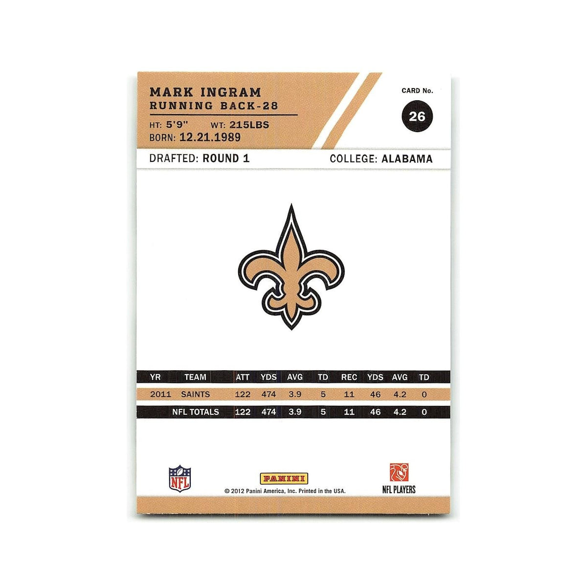 Mark Ingram 2012 Score #26 New Orleans Saints Football Card NM