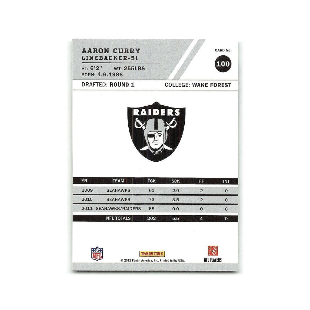 Aaron Curry 2012 Score #100 Oakland Raiders Football Card NM