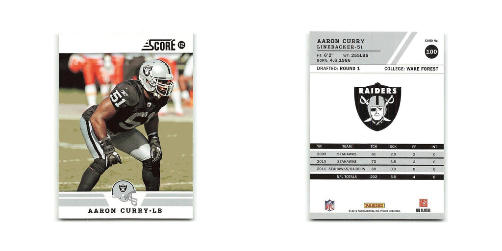 Aaron Curry 2012 Score #100 Oakland Raiders Football Card NM