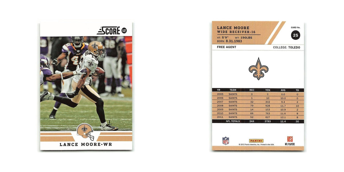 Lance Moore 2012 Score #25 New Orleans Saints Football Card NM