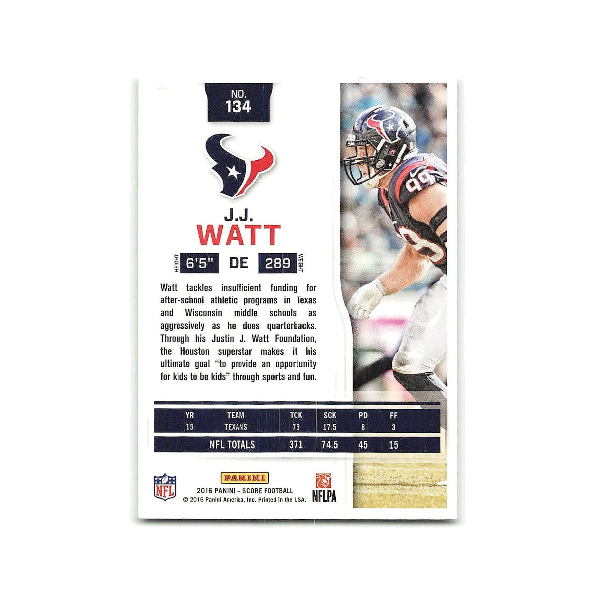 J.J. Watt 2016 Score #134 Houston Texans Football Card NM